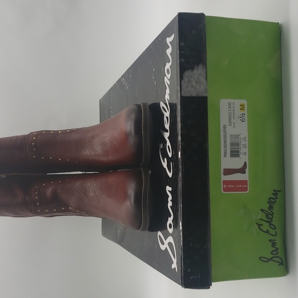 376- Sam Edelman Prina2 Red Wood Leather Women's Boots Size 6.5 Wide Calf NWT - Picture 11 of 12